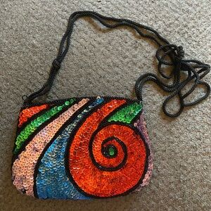 La Regale Purse 1980s Multicolor Sequin Beaded Evening Bag Clutch Vintage